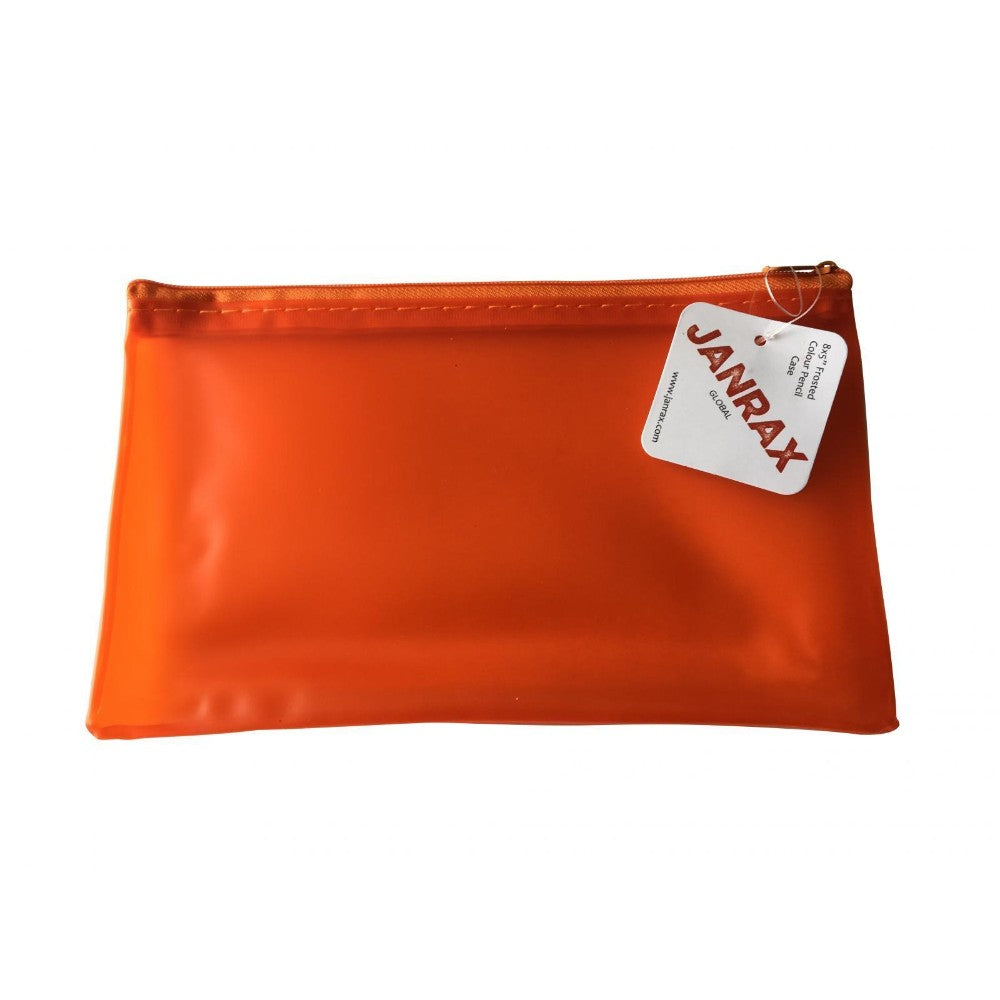 8x5" Frosted Orange Pencil Case - See Through Exam Clear Translucent