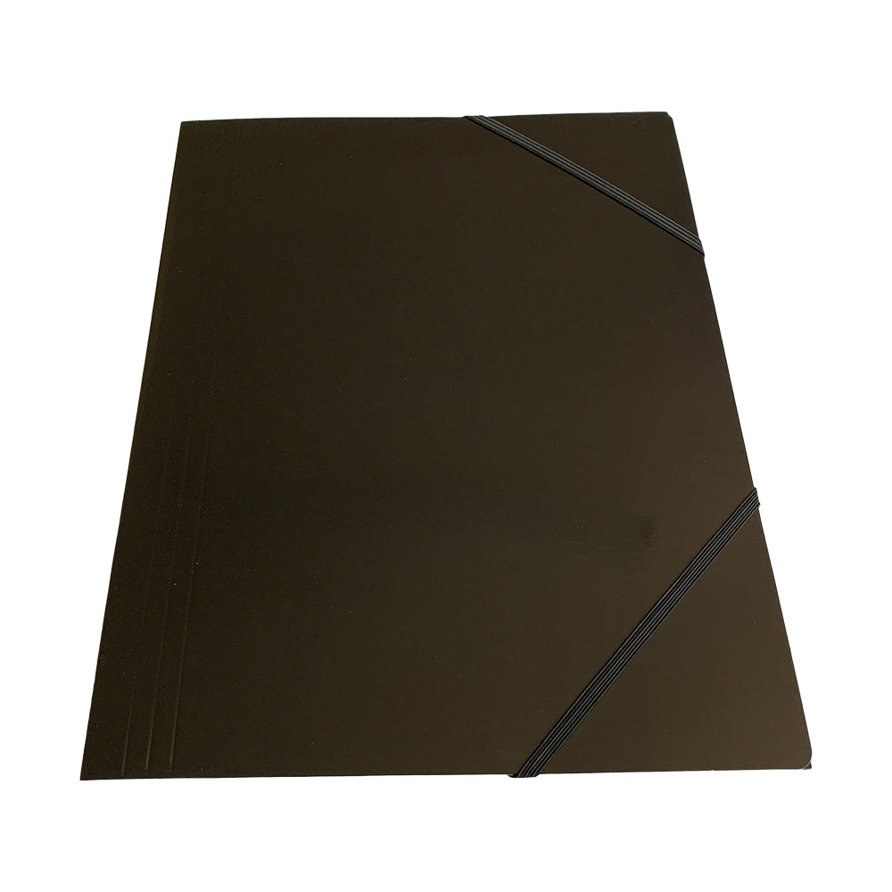 Janrax A4 Black Laminated Card 3 Flap Folder with Elastic Closure