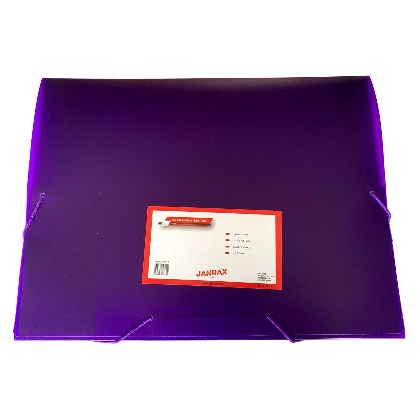 A4 Clearview Purple Box File with Elastic Closure