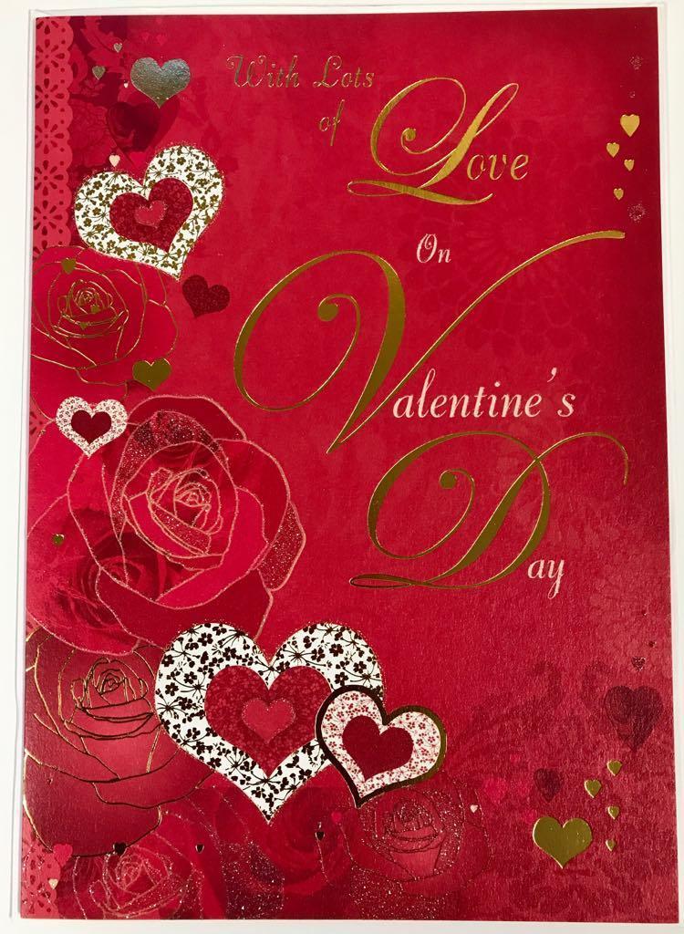 With Lots of Love on Valentine's Day Sentimental Verse Roses & Heart Card