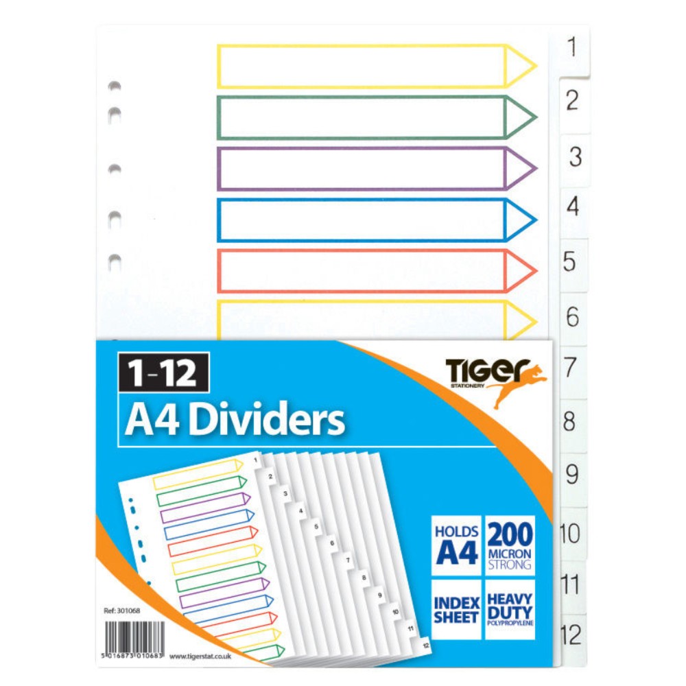 A4 1-12 Polypropylene Dividers