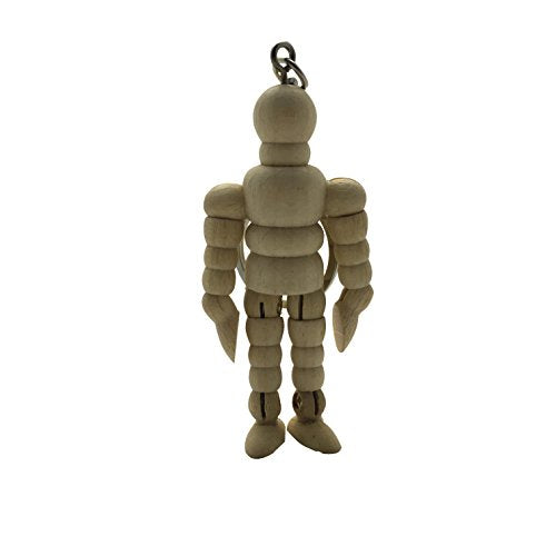 2.5" Wooden Manikin Keyring - Movable Wood Limbs