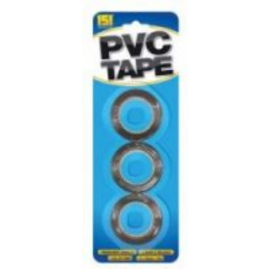 Black PVC Tape 3 x 18mm x 15m (3 Pack)