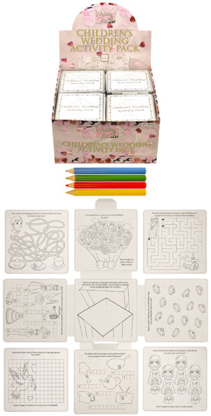 Pack of 36 Wedding Childrens Activity Pack / Crayons Drawing Colouring Book Travel Games