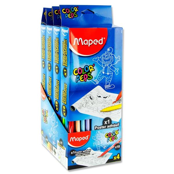 Pack of Color'peps 30cm x 3.6m Adhesive Colouring Roll and 18 Markers by Maped