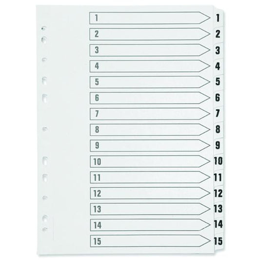 A4 1-15 Multi-punched Polypropylene White Index