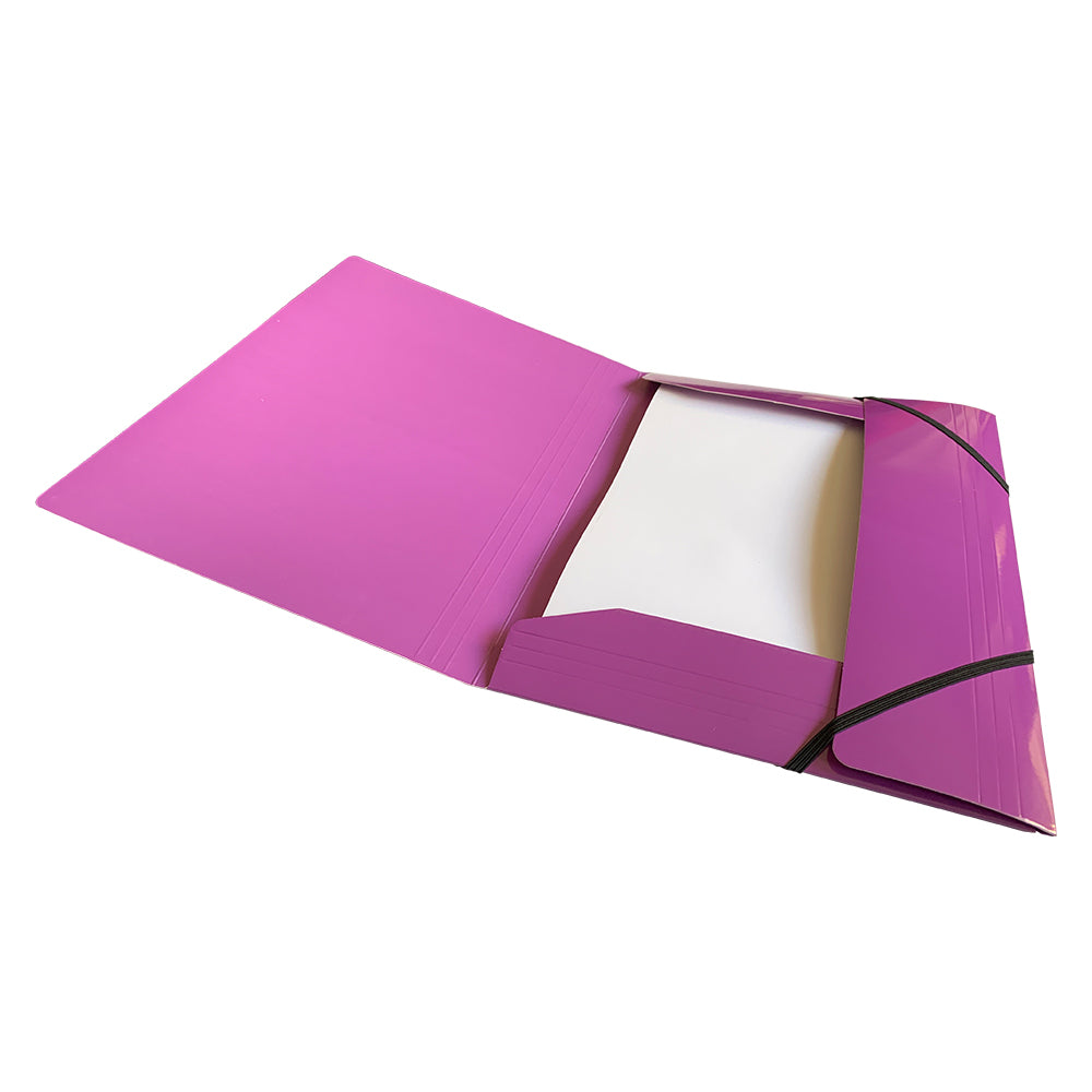 Janrax A4 Purple Laminated Card 3 Flap Folder with Elastic Closure