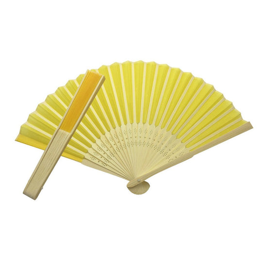 Yellow Fabric Hand Held Bamboo and Wooden Fan