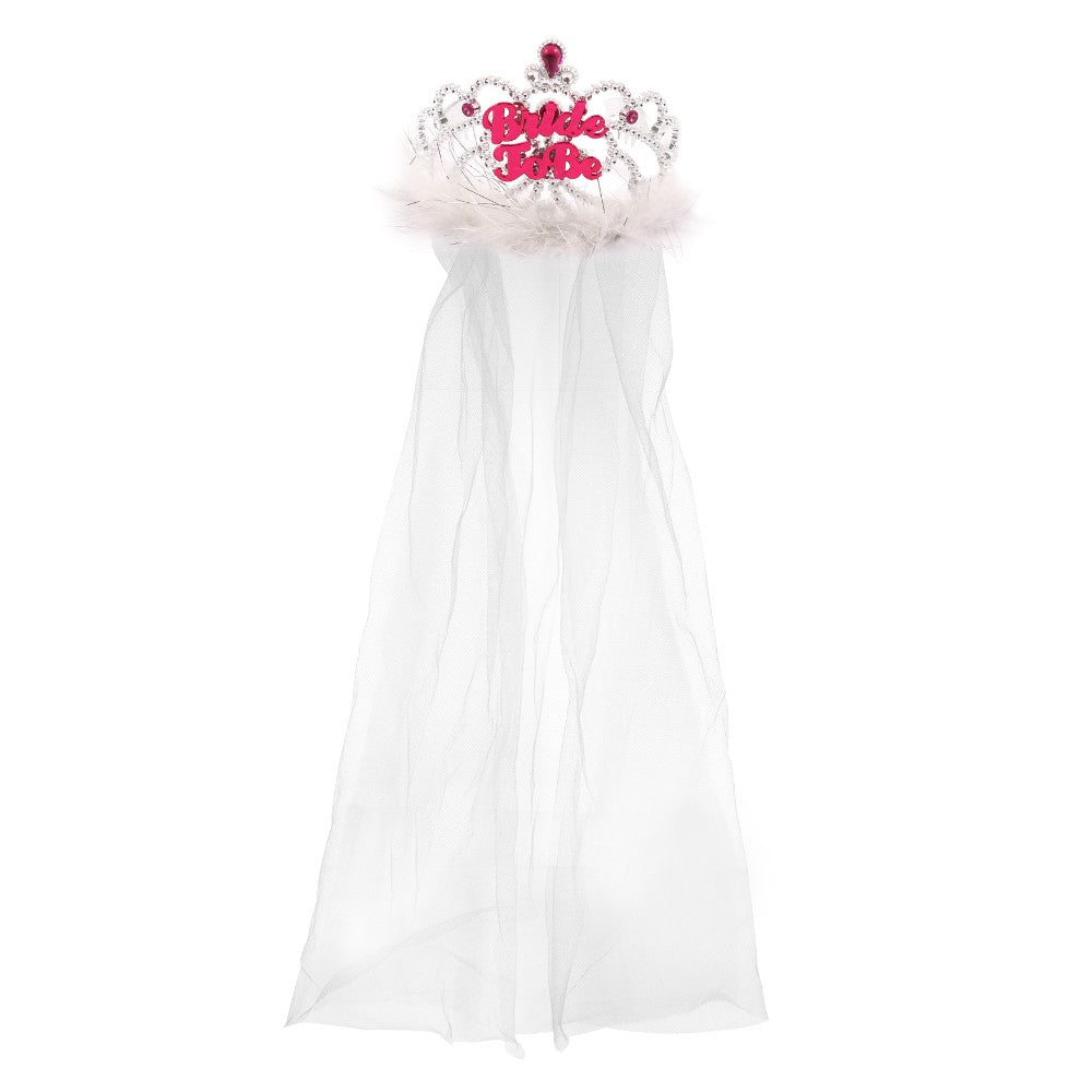 Tiara Bride To Be With Fur and White Veil 12.5cm