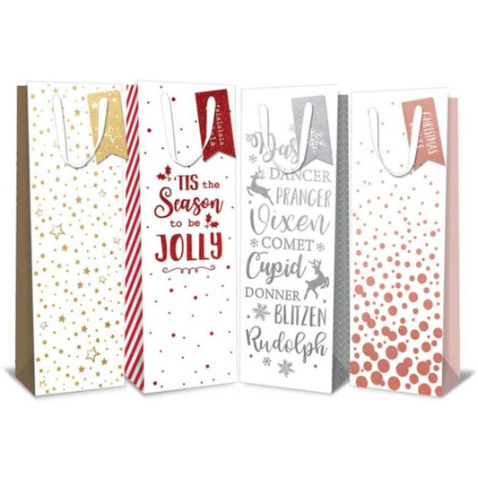 White Foil Finished Deluxe Christmas Bottle Gift Bag