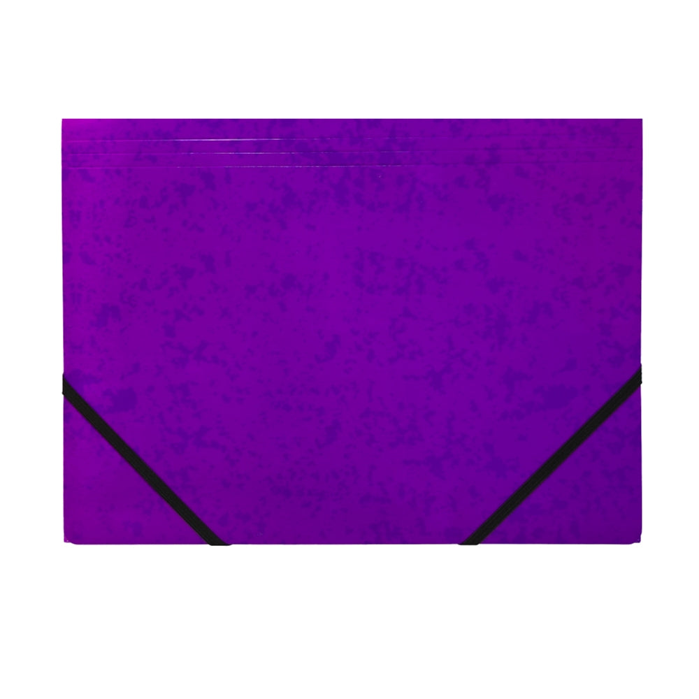 A4 Purple Card 3 Flap Folder With Elastic Closure