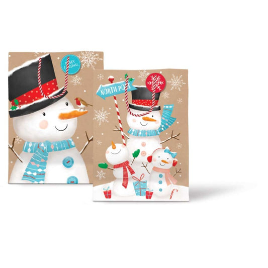 Pack of 12 Large Christmas Bag Cute Kraft Snowmen