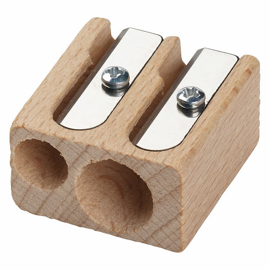 Natural Beechwood Double Hole Block Design Pencil Sharpener