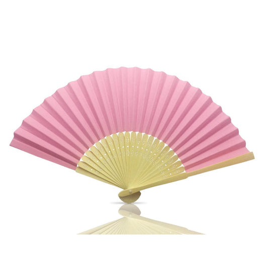 Pink Paper Hand Held Bamboo and Wooden Fan