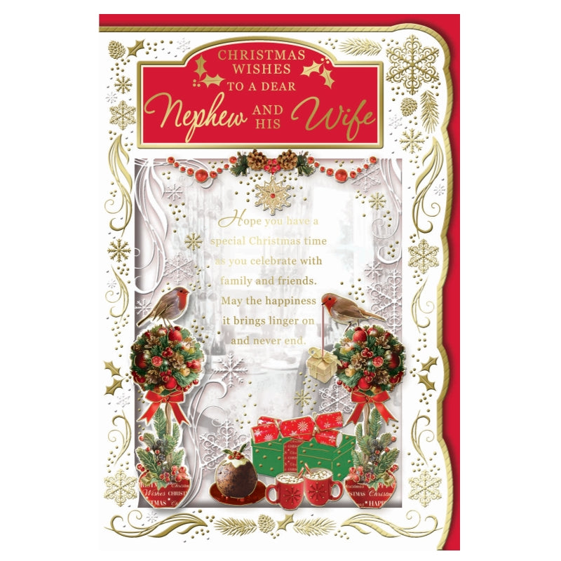 To a Dear Nephew and His Wife Best Wishes Classic Design Christmas Card