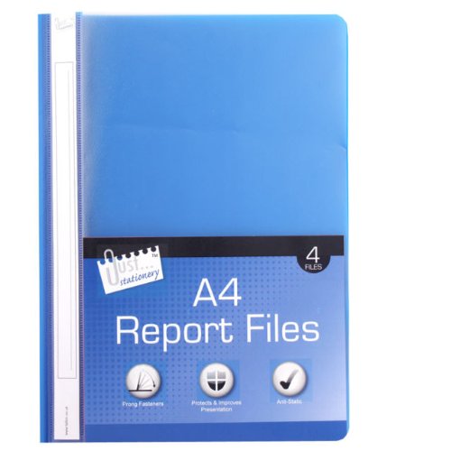 Pack of 4 Just Stationery A4 Business/Report File with Metal Tab - Assorted Colours