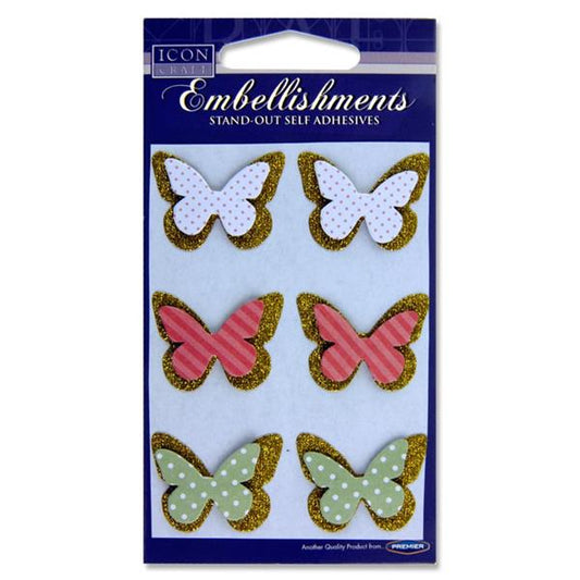 Pack of 6 Stand-Out Butterflies Embellishments by Icon Craft