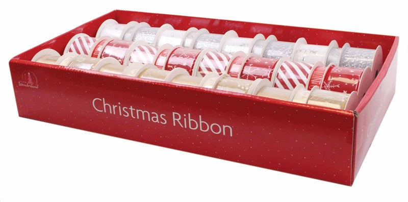 Pack of 3 Types Single Colour Luxury Christmas Ribbon Spools