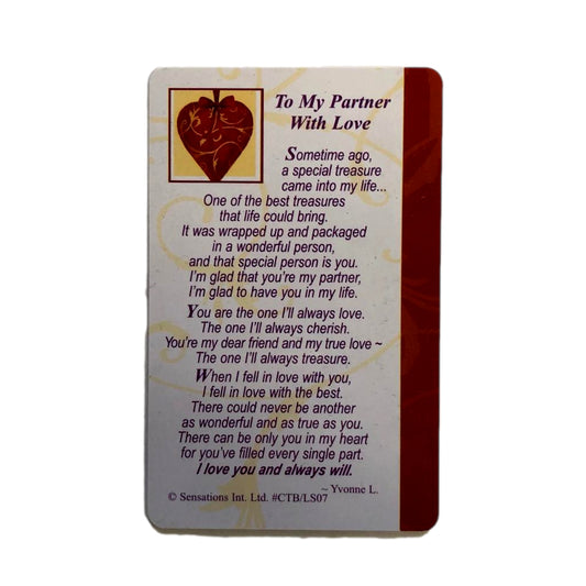 To My Partner With Love...Wallet Card (Sentimental Keepsake Wallet / Purse Card)