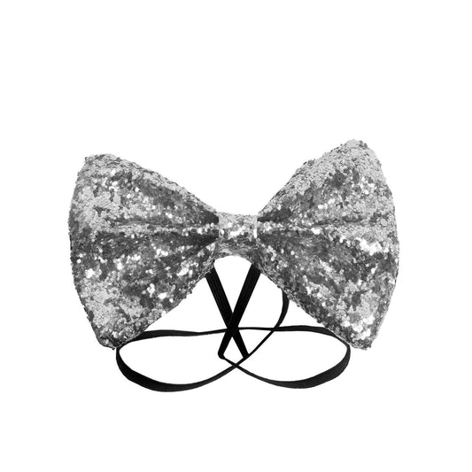 Bow Tie Glitter 12 x 7cm Silver