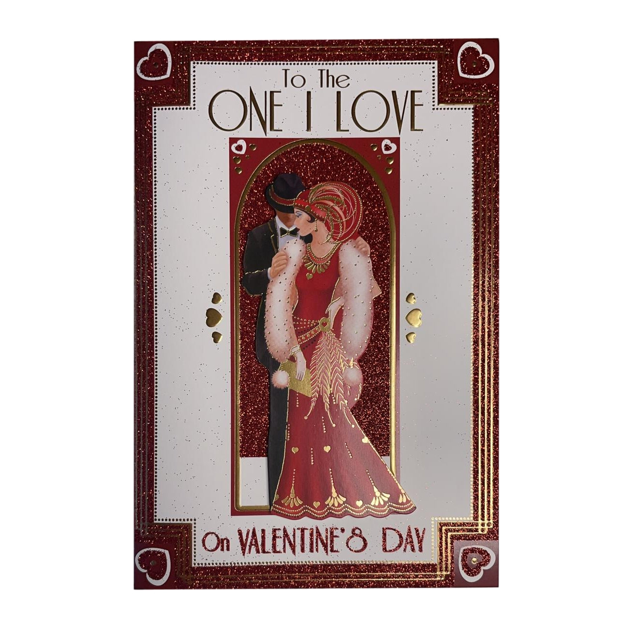 To The One I Love Couple Design Red Glittered Open Valentine's Day Card