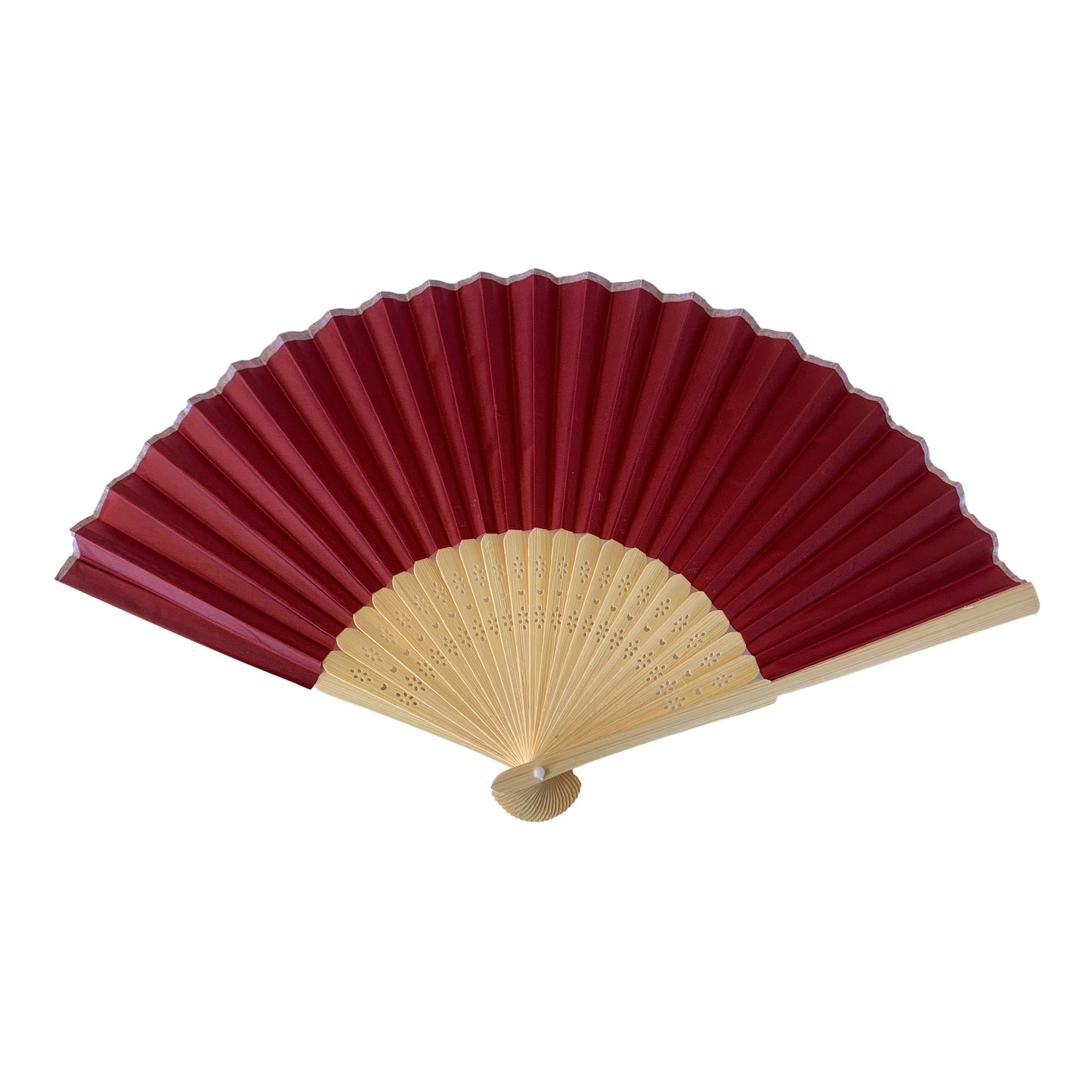 Burgundy Fabric Foldable Hand Held Bamboo Wooden Fan