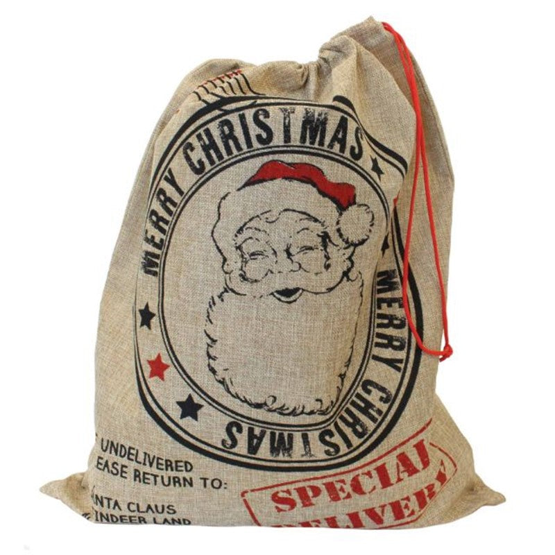 Plush Christmas Hessian Style Santa Sack