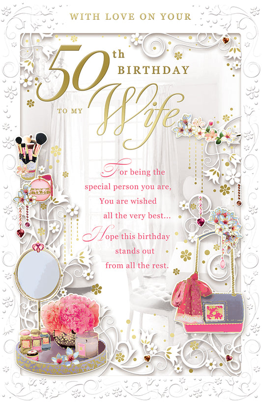 50th Birthday to My Wife Opacity Card