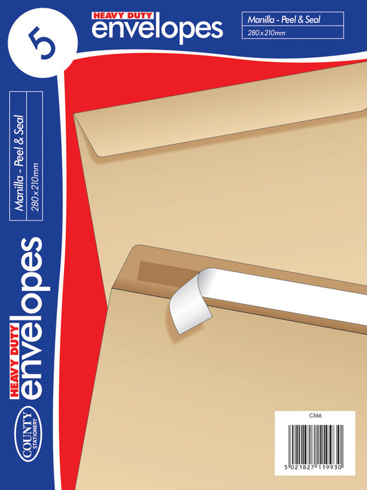 5 280x210mm (11x14") Heavy Duty Peel and Seal Manilla Envelopes